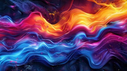Poster - A colorful, abstract painting of a wave with blue, red, and yellow colors