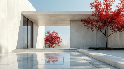 Poster - A white building with a large tree in front of it