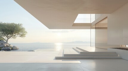Poster - A large white house with a view of the ocean