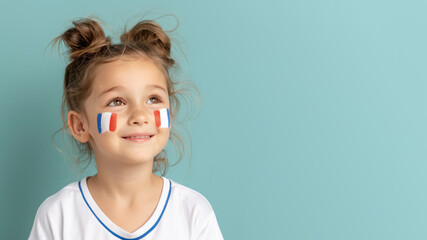 Wall Mural - France fan soccer football girl competition in team jersey at game