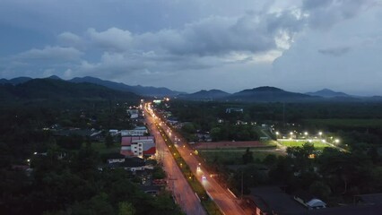 Poster - Aerial view of local residential neighborhood roofs. Urban housing development from above. Top view. Real estate in Isan urban city town, Thailand. Property real estate.