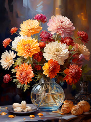 Wall Mural - Chrysanthemums in glass vase.