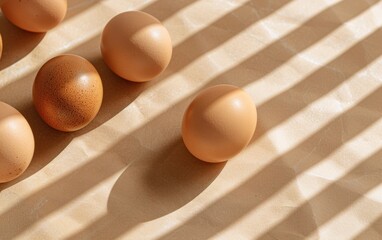 Poster - Sunlit Brown Kitchen Surface Before Meal Preparation A Minimalist Beige and Brown Scene with Egg Shadows