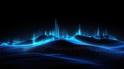 Wall Mural - Abstract Digital Landscape with Glowing Blue Cityscape