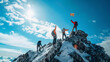 © alfa27 - A group of hikers are standing on a mountain, one of them holding a flag