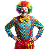 Cheerful clown standing and posing isolated on transparent background