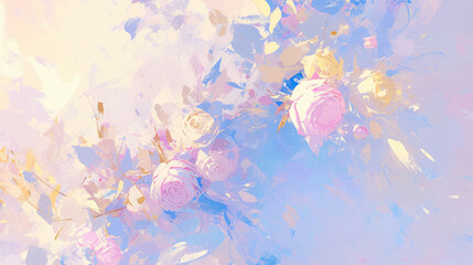 Poster - Abstract pink and yellow rose flowers with a white background, with copy space text for website, app, presentation, and social media.