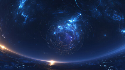 Poster - Abstract blue and white galaxy background with copy space text for website, app, presentation, and social media.