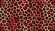 © Wanlop - Vibrant repeating seamless black and red leopard print pattern with bold spots and subtle texture on a dark background.