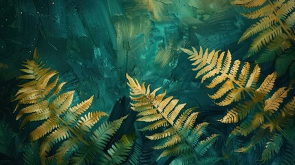 Poster - A painting of green leaves with yellow veins