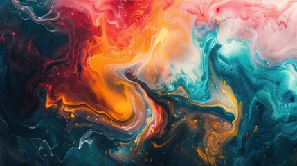 Poster - A colorful painting with a blue and orange swirl
