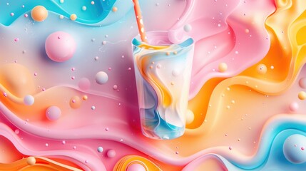 Poster - A colorful drink is poured into a glass, with a straw sticking out of it