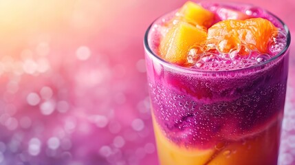 Poster - A glass of pink, orange and yellow juice with a slice of orange on top