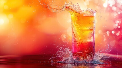 Poster - A glass of a colorful drink with a splash of water on the table