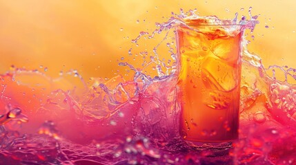 Poster - A glass of iced tea is splashing water around it
