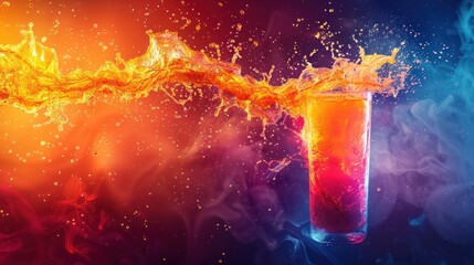 Poster - A colorful splash of water and a glass of a drink