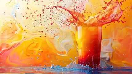Poster - A splash of orange and red liquid in a glass