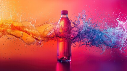 Poster - A bottle of water is shown in a splash of color