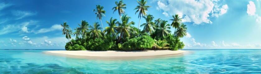 A beautiful island with palm trees and a clear blue ocean