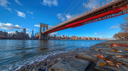 Poster - A bridge spans a river in the city of New York