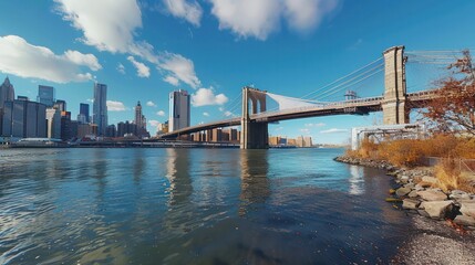 Poster - A bridge spans a river in New York City