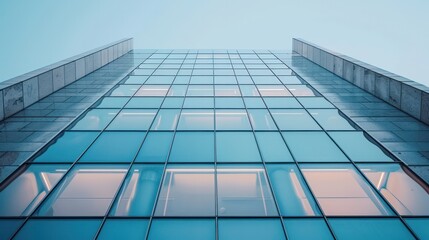 Poster - A tall building with many windows and a clear blue sky in the background