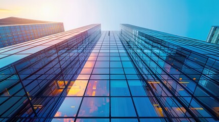 Poster - A tall building with a blue sky in the background