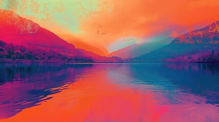 Poster - A beautiful landscape with a lake and mountains in the background