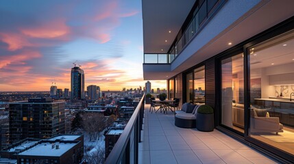 Poster - A city skyline with a beautiful sunset in the background