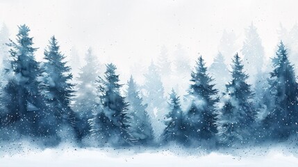Poster - A painting of a forest with snow on the ground and trees