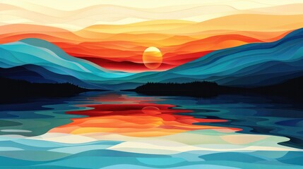 Poster - A beautiful landscape with a large body of water and mountains in the background