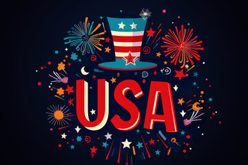 Wall Mural - color USA art text in USA Independence Day concept. 4 July vector clipart on background.