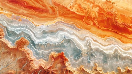 Poster - A painting of a rocky landscape with a blue and white stripe