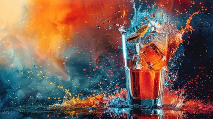 Poster - A glass of orange juice with a splash of water on the table