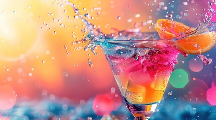 Poster - A colorful drink in a martini glass with a splash of water