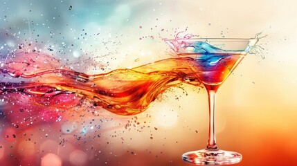 Poster - A colorful splash of liquid is coming out of a martini glass