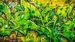 © Adisorn - Vibrant acid green abstract graffiti poster with textured paint, scribbles, and throw-up pieces, perfect as a street art background or urban cover design element.