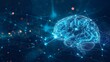 © admin_design - Abstract digital brain with connected lines and dots, representing neural network or artificial intelligence. Blue background.