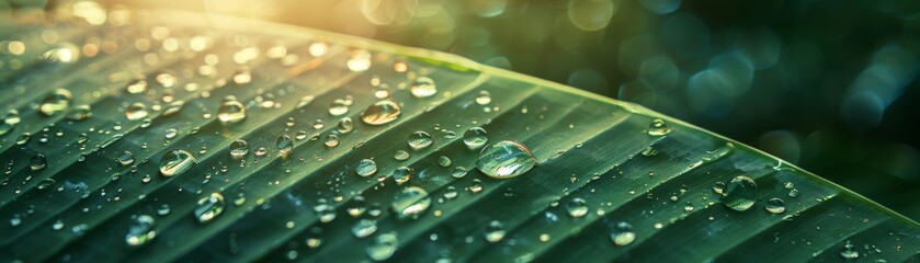 Aufkleber - Green leaf with water drops captured in macro photography, featuring a blurred background for a natural look