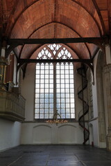 Wall Mural - Amsterdam Oude Kerk Church Interior Detail with Wooden, Ceiling, Window and Chandelier, Netherlands