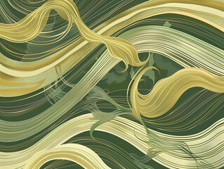 Wall Mural - Artistic Nouveau Design: Olive Green Poster with Fluid Lines