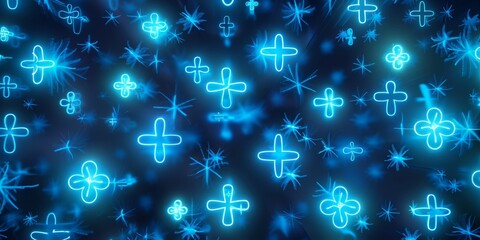 Abstract Medical Technology and Science Concept Featuring Neon Blue Cross on Healthcare Background: AI-Generated High-Resolution Wallpaper