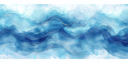 Wall Mural - Abstract Ocean Watercolor Background Vector Illustration with Waves and Sea in Blue Colors for Banner Design, Textile Print, Wallpaper, Poster, Card or Cover Art