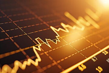 Golden finance chart showcasing fluctuating stock market trends, ideal for financial analysis, investment, and business growth concepts.