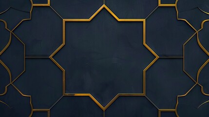 A dark blue background with gold geometric patterns.