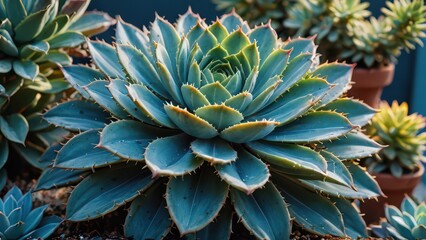 Canvas Print - Close-up of a Blue Succulent.