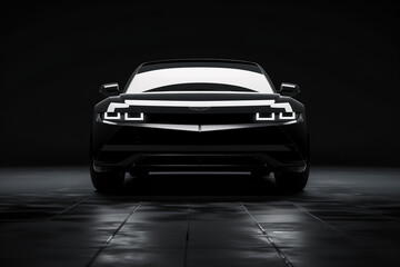 Front view of a generic and brandless modern car on a black background