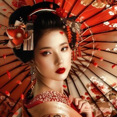Wall Mural - A beautiful woman in traditional japanese clothing.