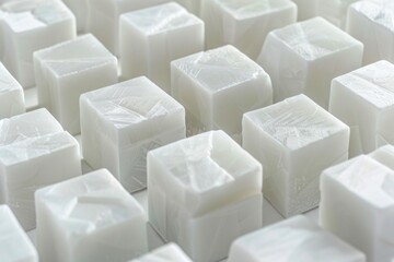 Canvas Print - A row of white cubes with a white background. The cubes are all the same size and shape