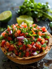 Canvas Print - A bowl of food with tomatoes, onions, and cilantro